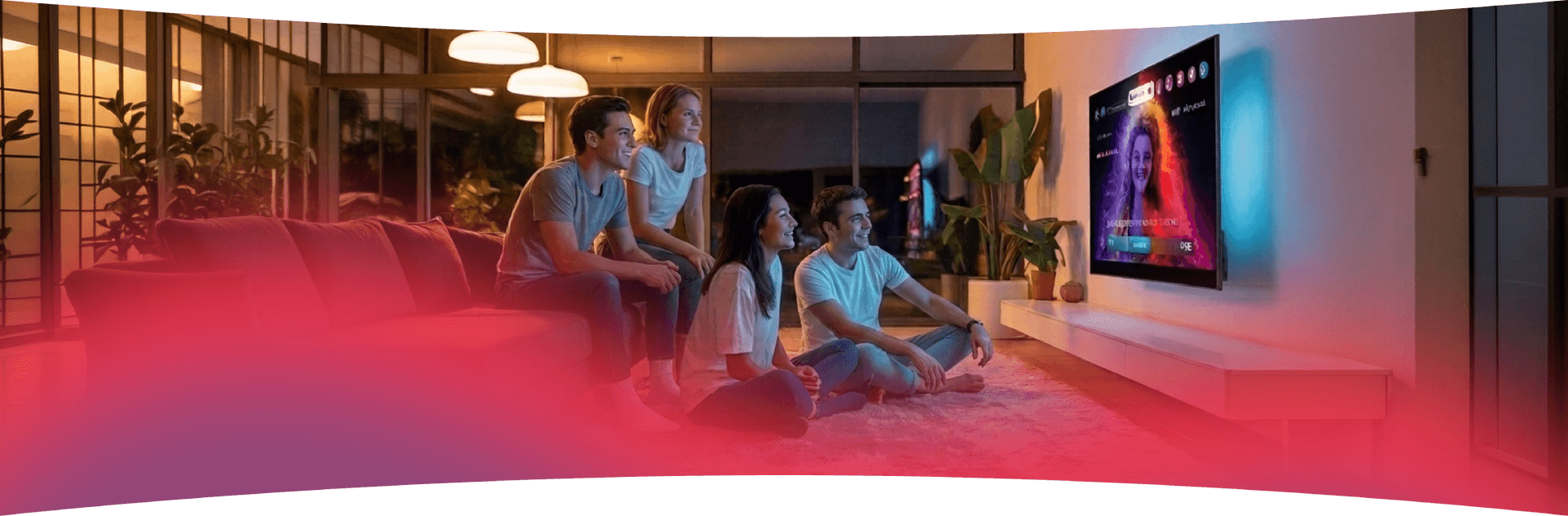 A family watching a connected TV in a living room