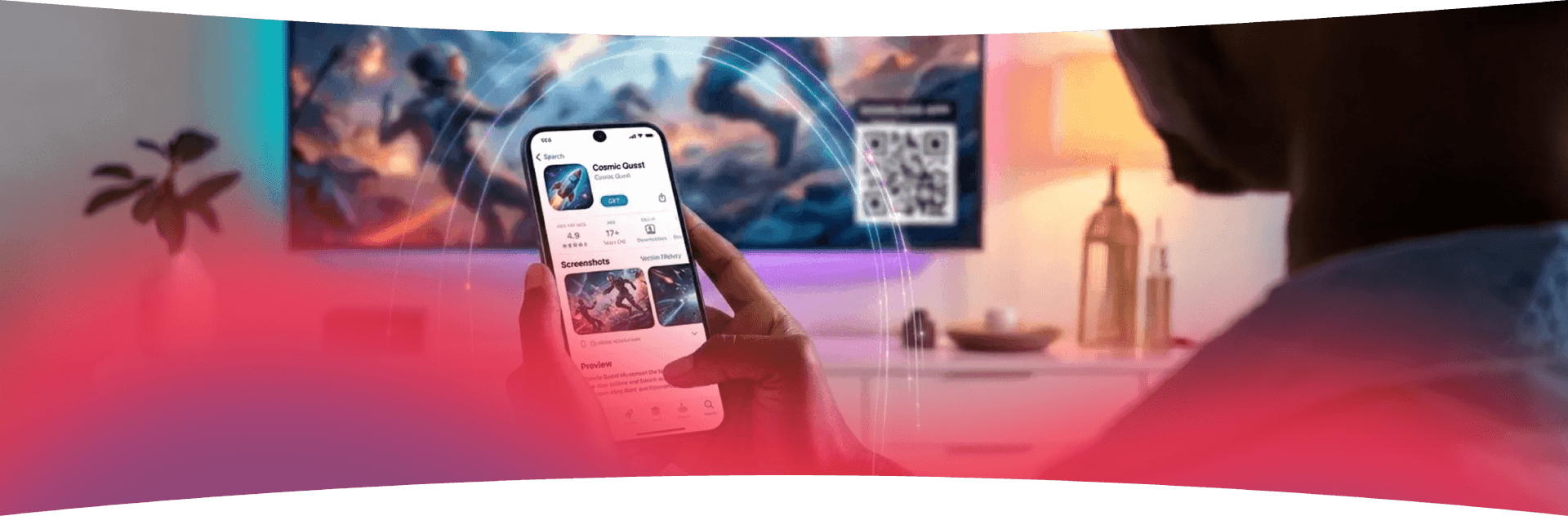 A viewer scanning a QR code from a TV ad with a phone